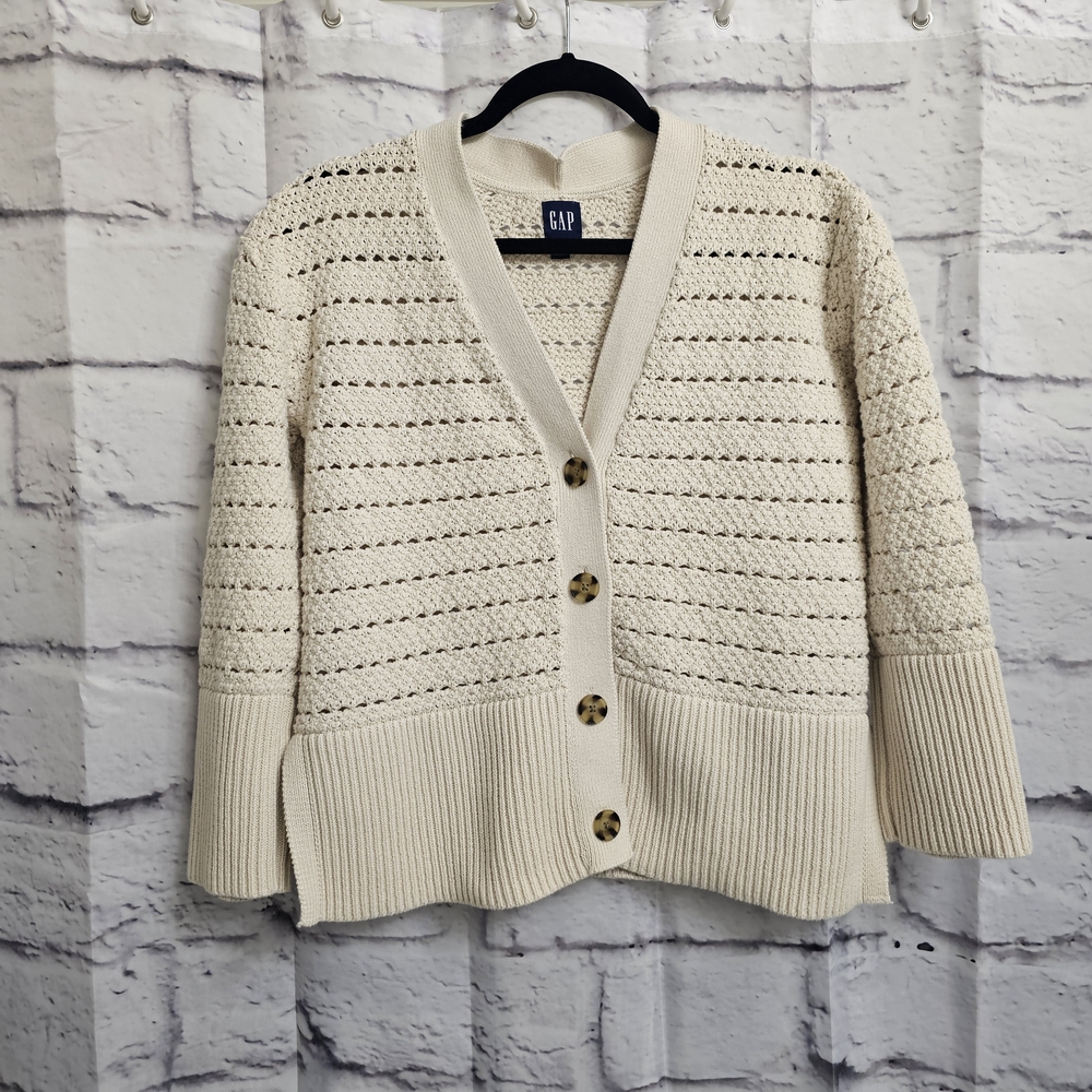 GAP Cream Textured Button-Up Cardigan Size S